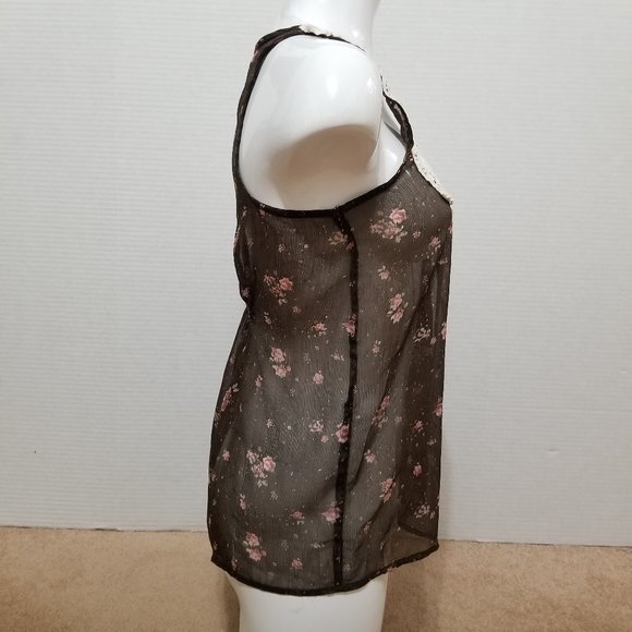 Mudd top Medium floral print sheer sleeeveless crochet lace embellished boho - Picture 4 of 11
